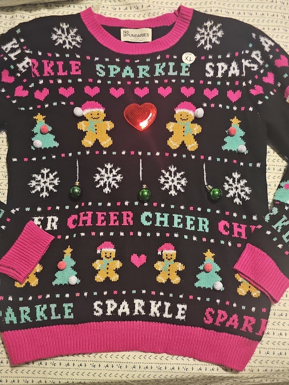 Ugly Christmas Sweater No Boundaries Black Holiday Pink Teal Party Xlarge